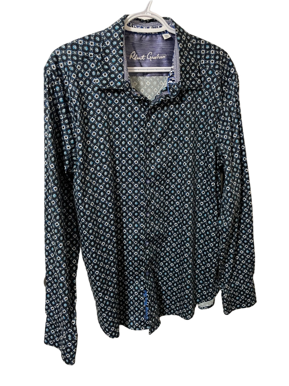 Robert Graham Navy and Light Blue Pattern Button-Down Shirt Size XL